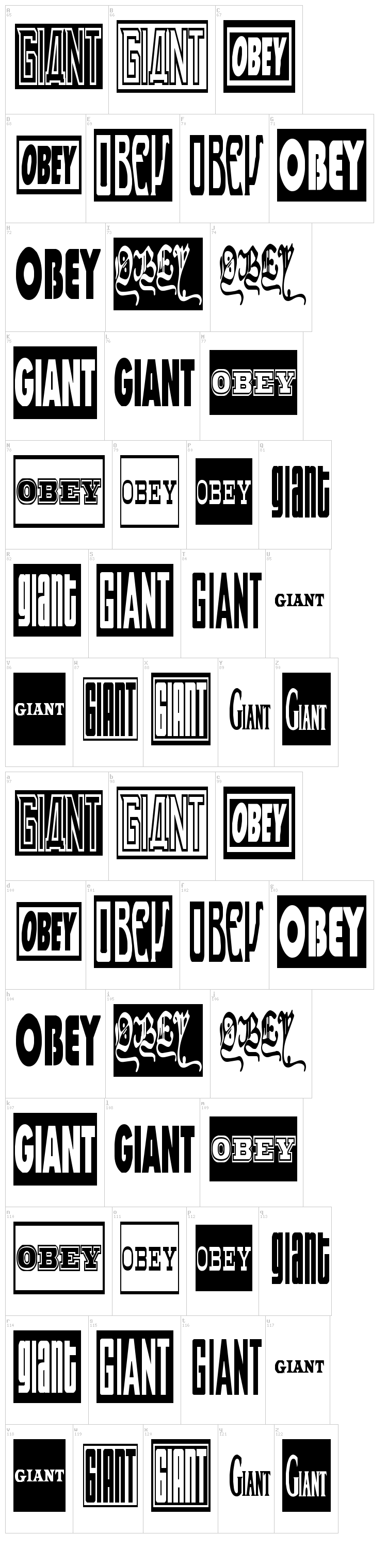 Obey Series 2 font map