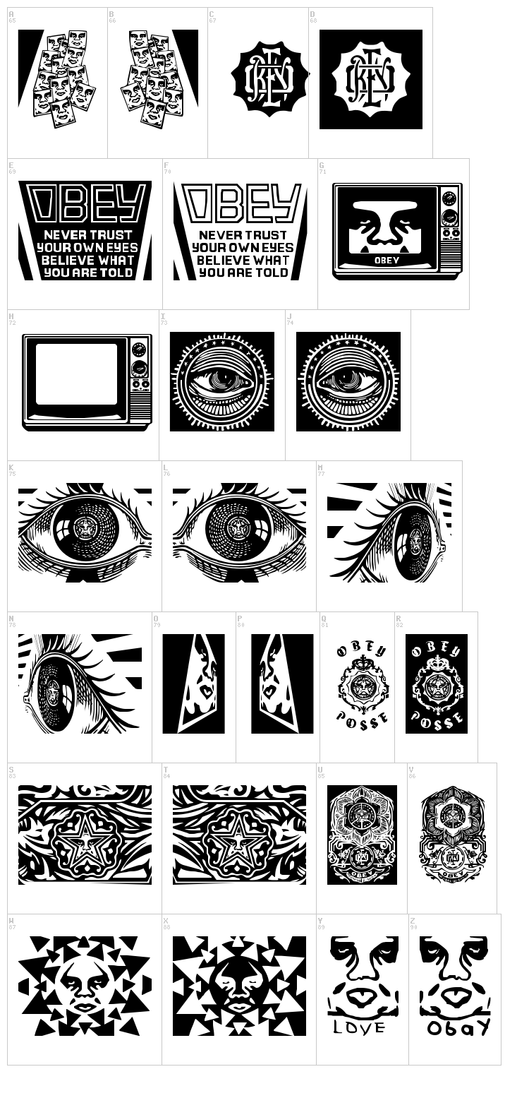 Obey Series 2 font map