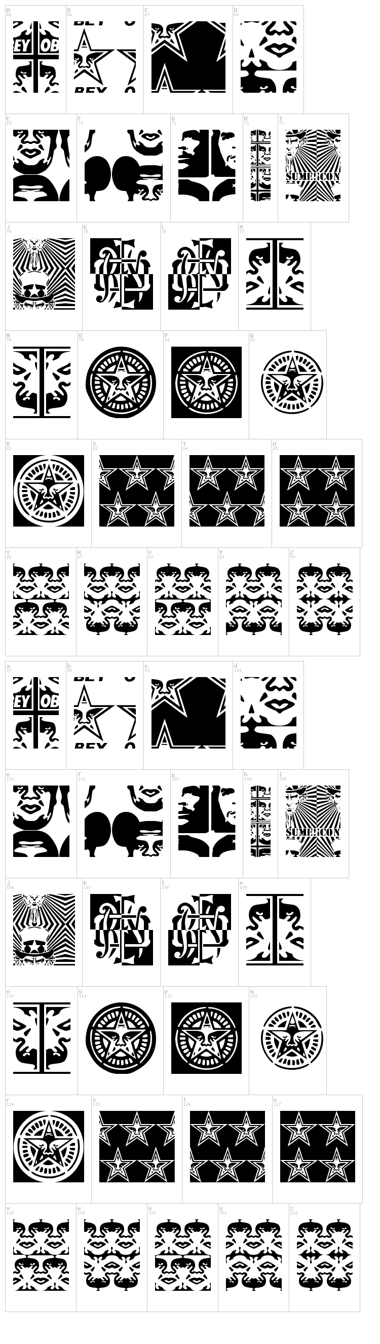 Obey Series 2 font map