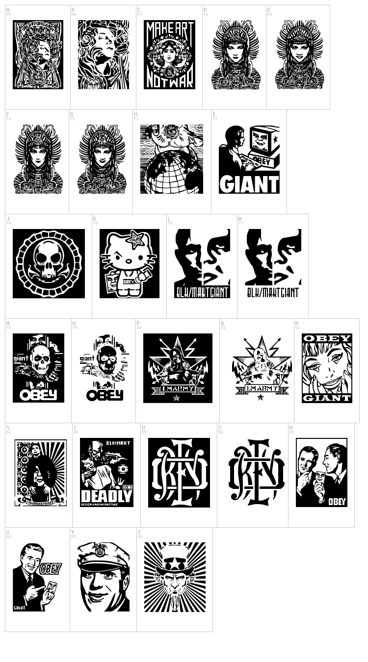 Obey Galleria font map