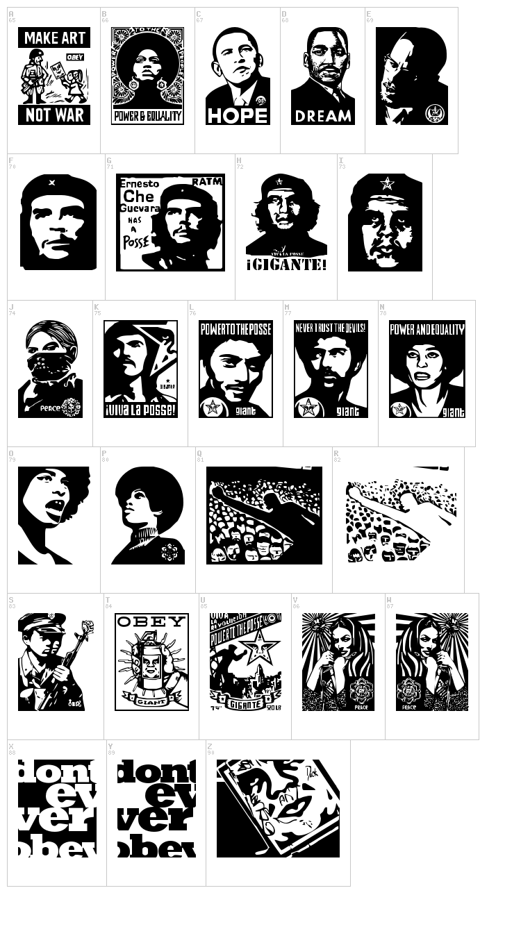 Obey Revolution font map