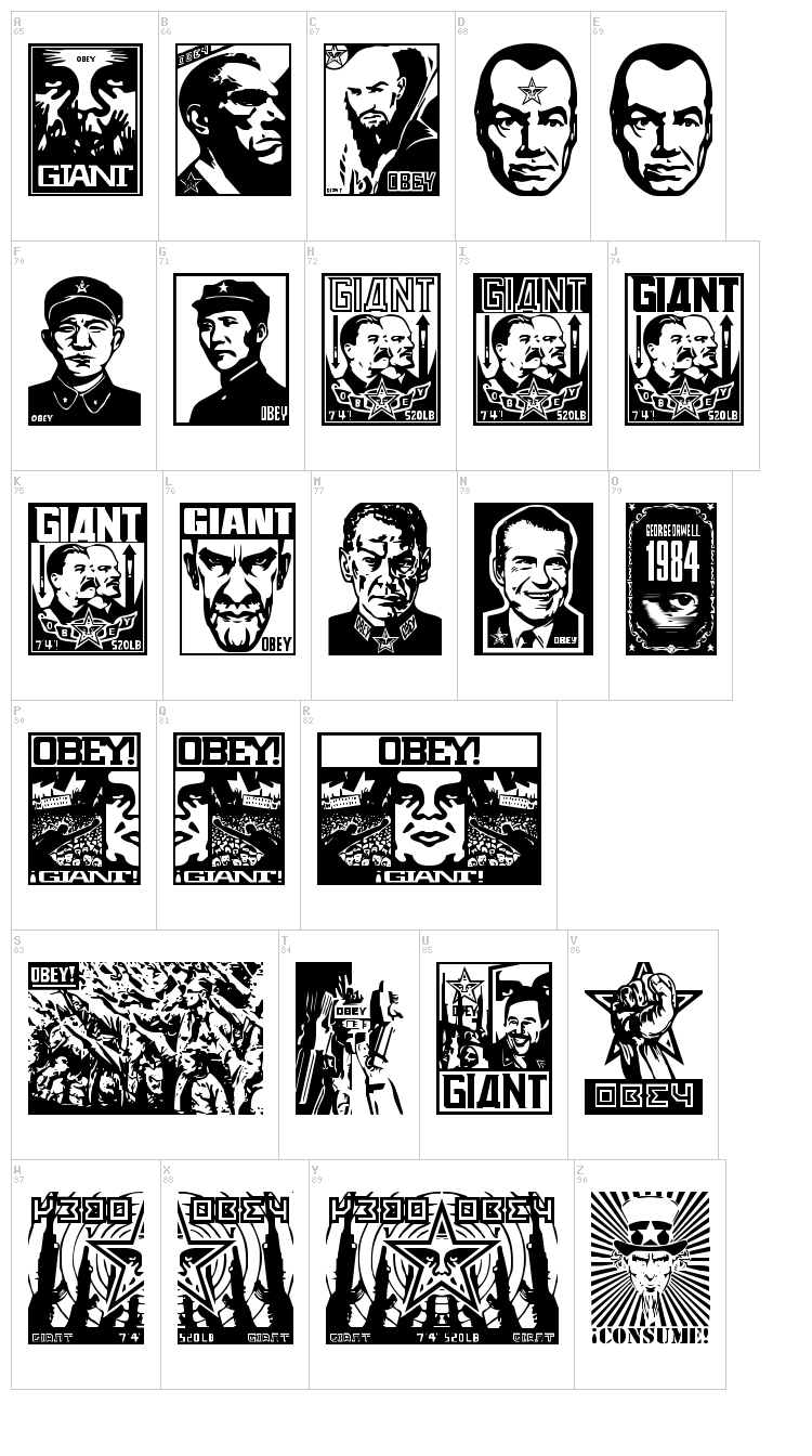 Obey Tyrant font map