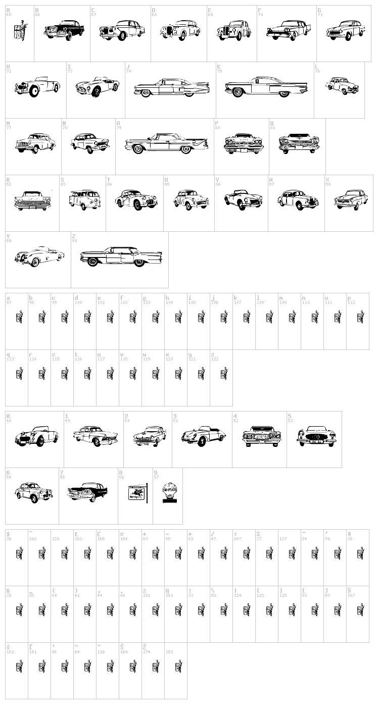 Old Car font map
