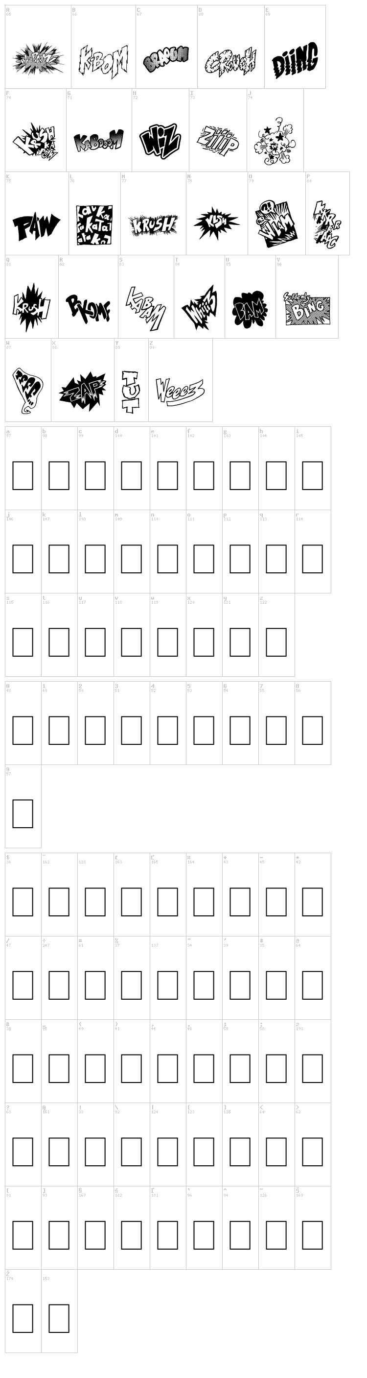OnomatoVlam font map