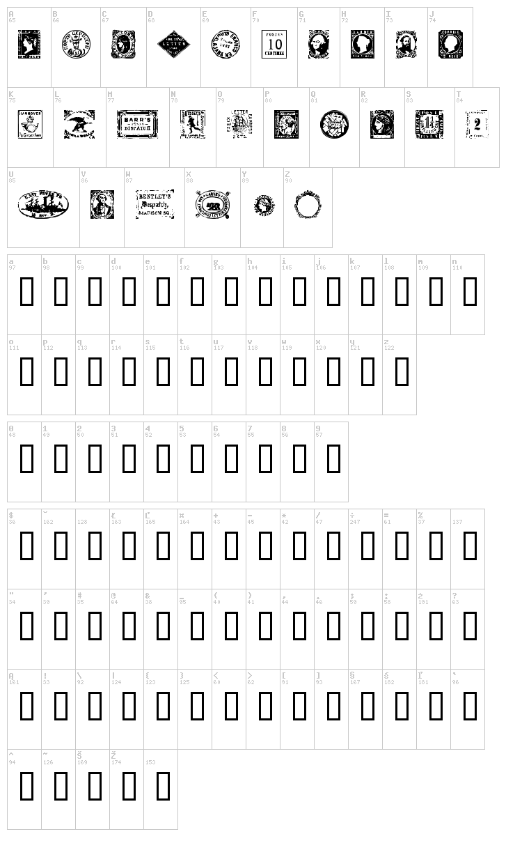 Postage Stamps font map