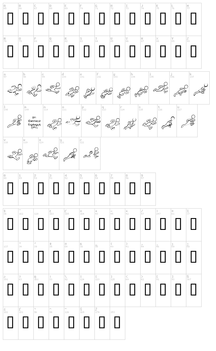 Preston Blair Run font map