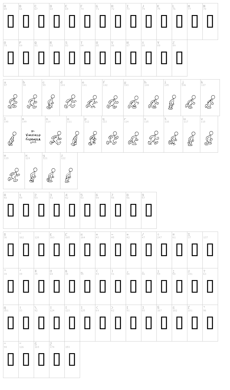 Preston Blair Walk font map