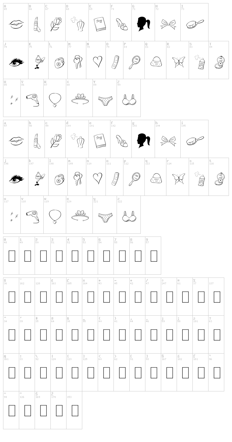 Princess BV font map