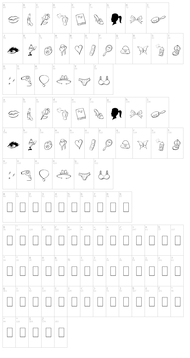 Princess BV font map