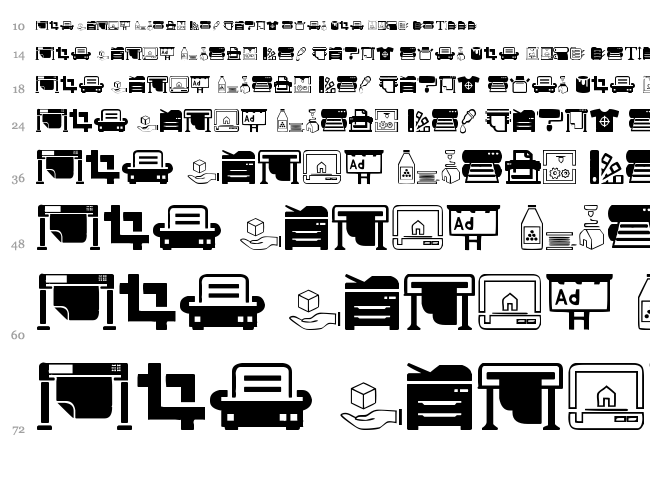 Printing font waterfall