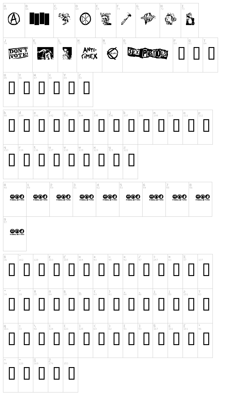 Punk Dingbats font map