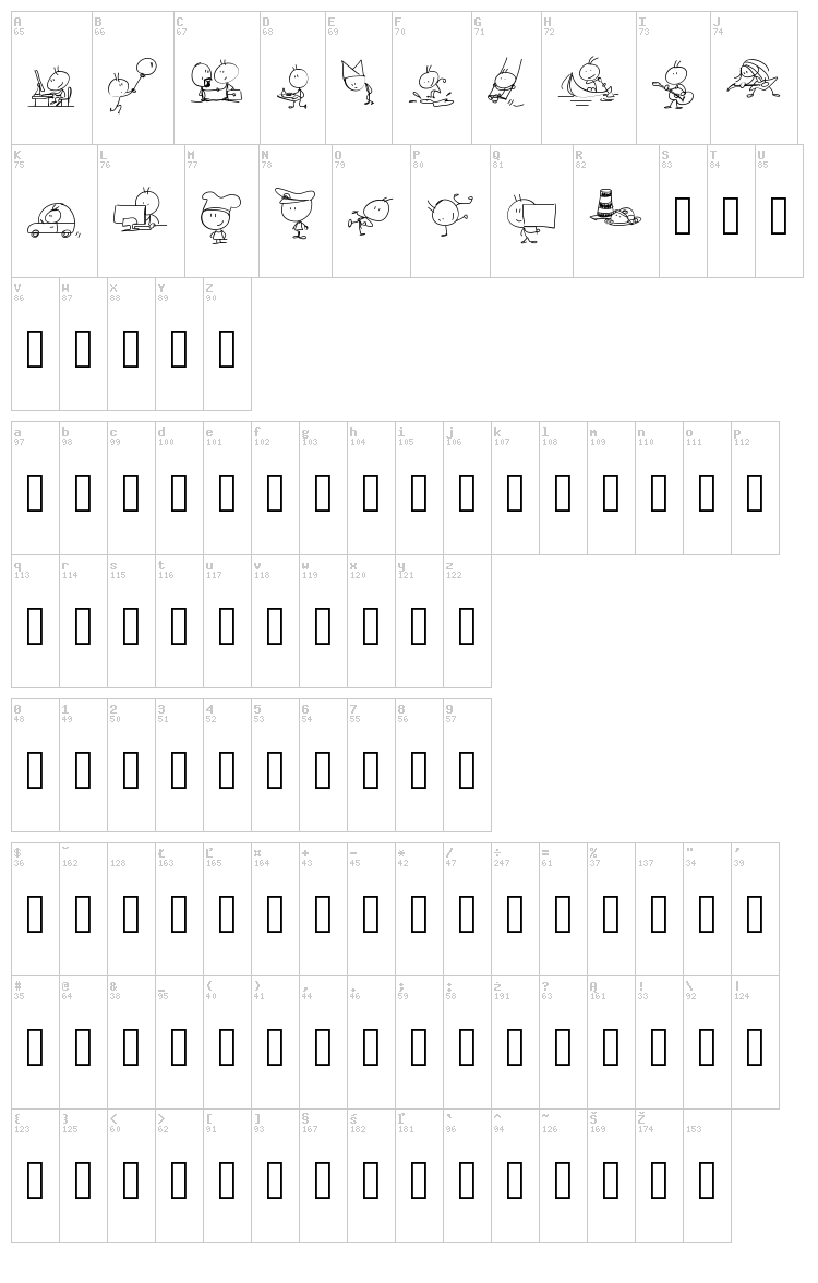 PW Toonz font map