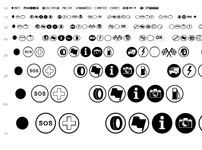 Rally Symbols font waterfall