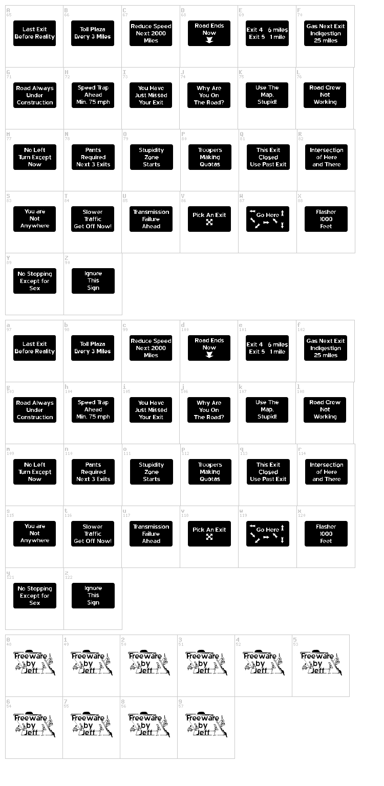 Road to Nowhere JL font map