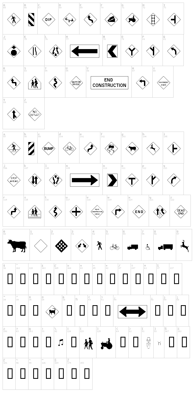 RoadSign + Warning font map