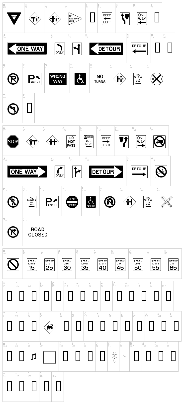 RoadSign + Warning font map