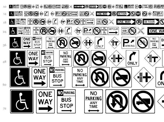 RoadSign + Warning font waterfall