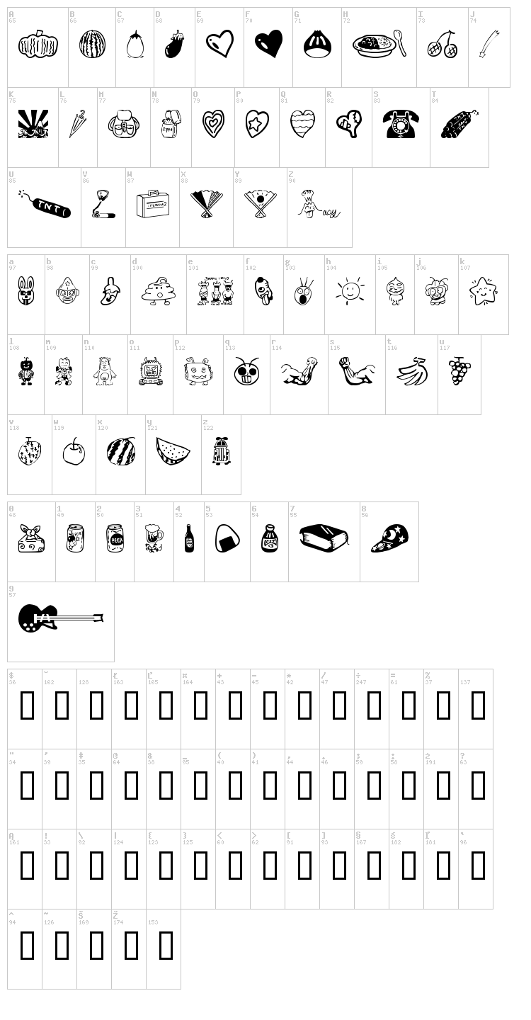 Sakabe Things 01 font map