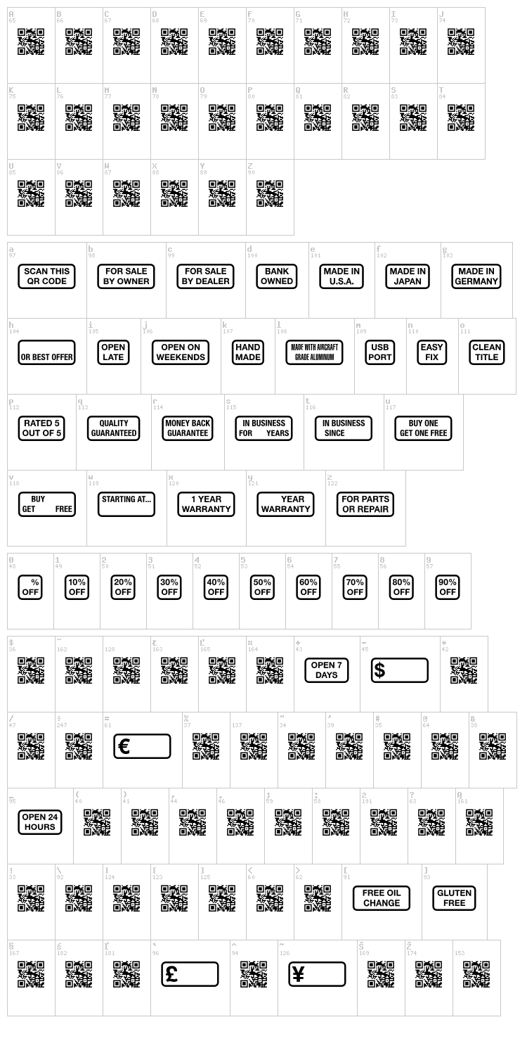 Signs for Advertising font map