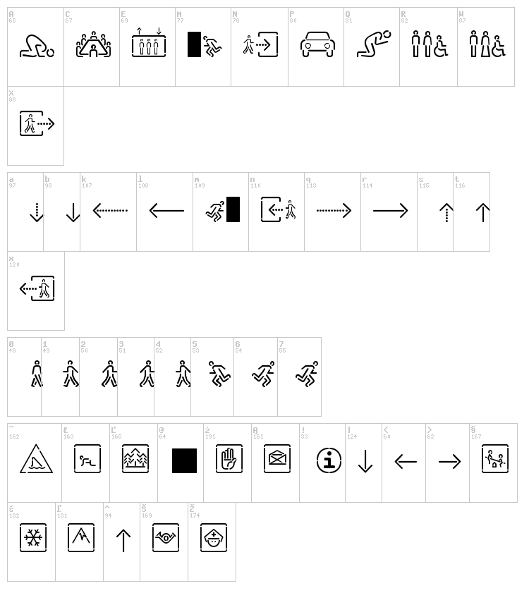 Siruca Pictograms font map