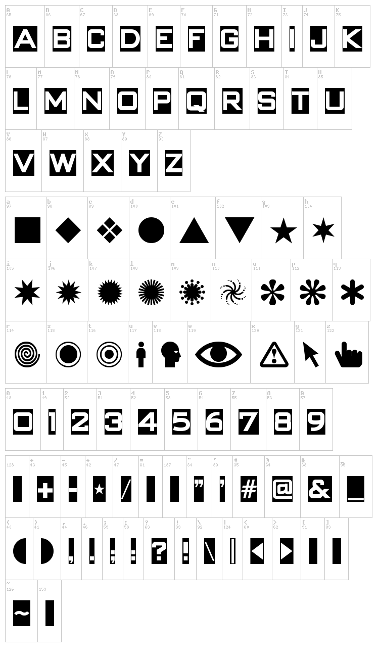 Swish Buttons font map