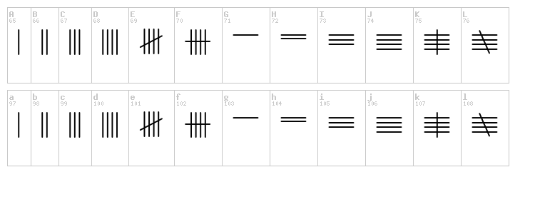 Tally Mark font map