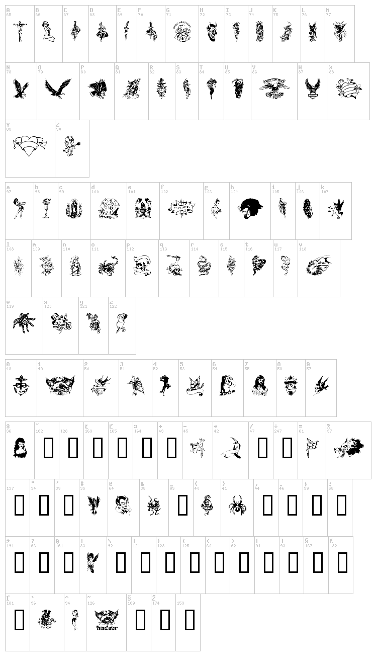 Tattoo Parlour font map