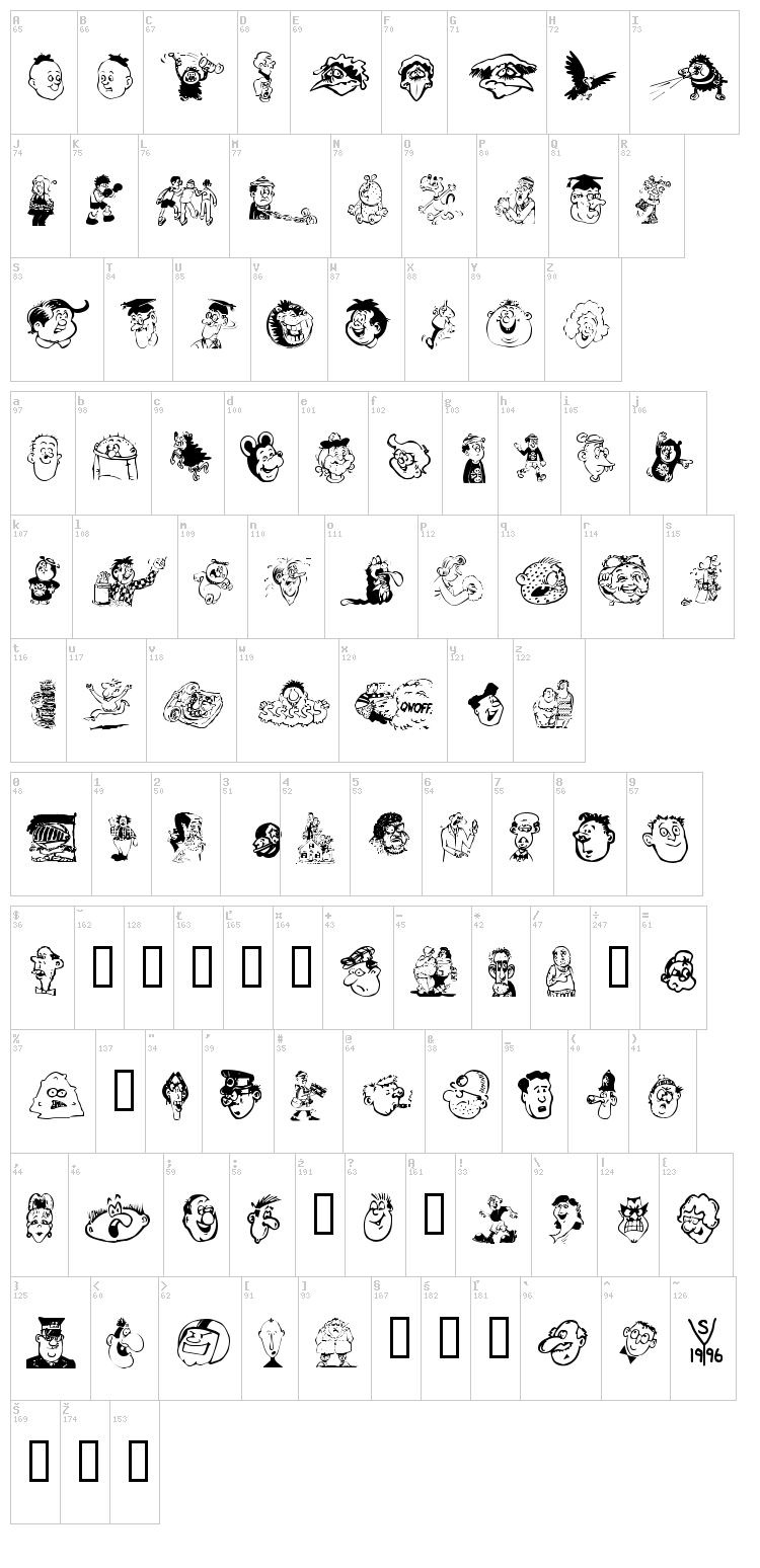 Toons One font map