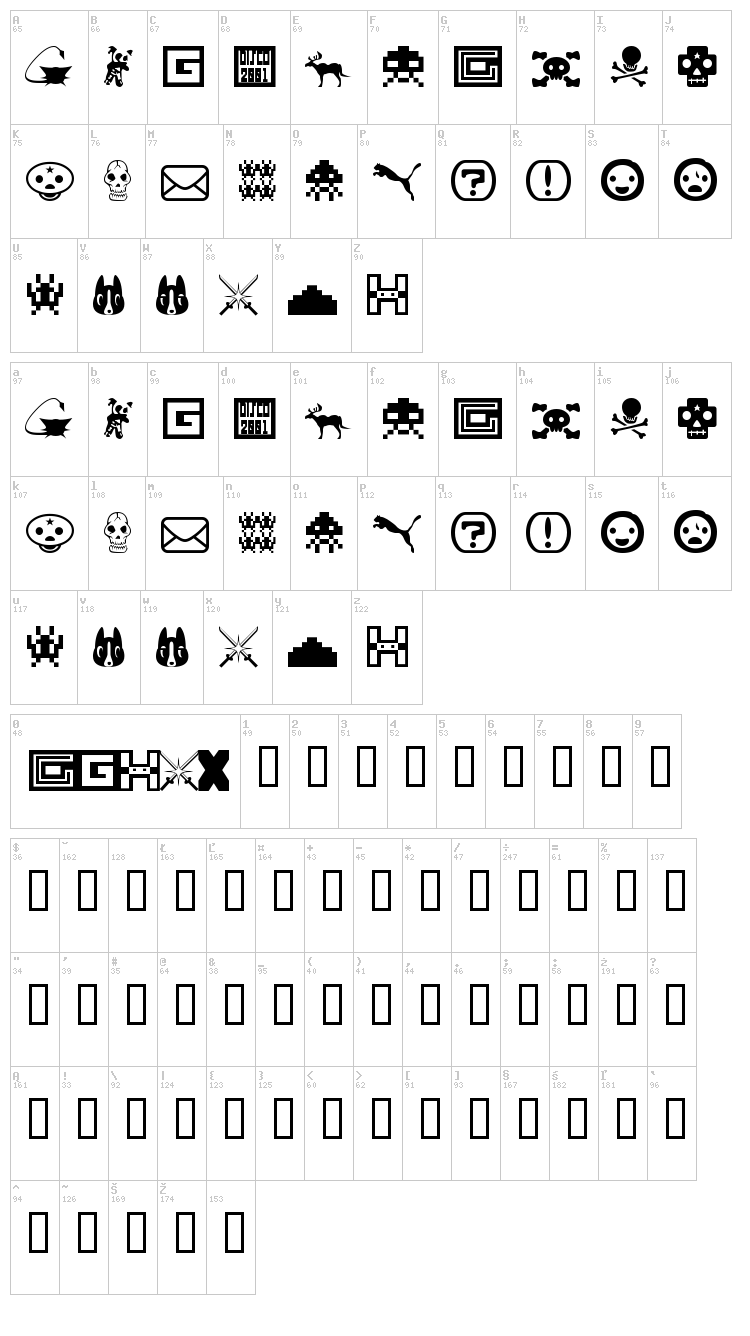 Toybox font map