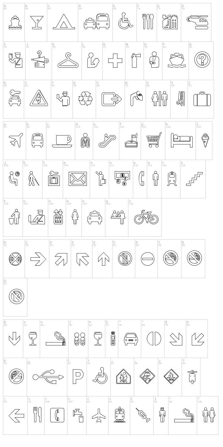 Travelcons font map