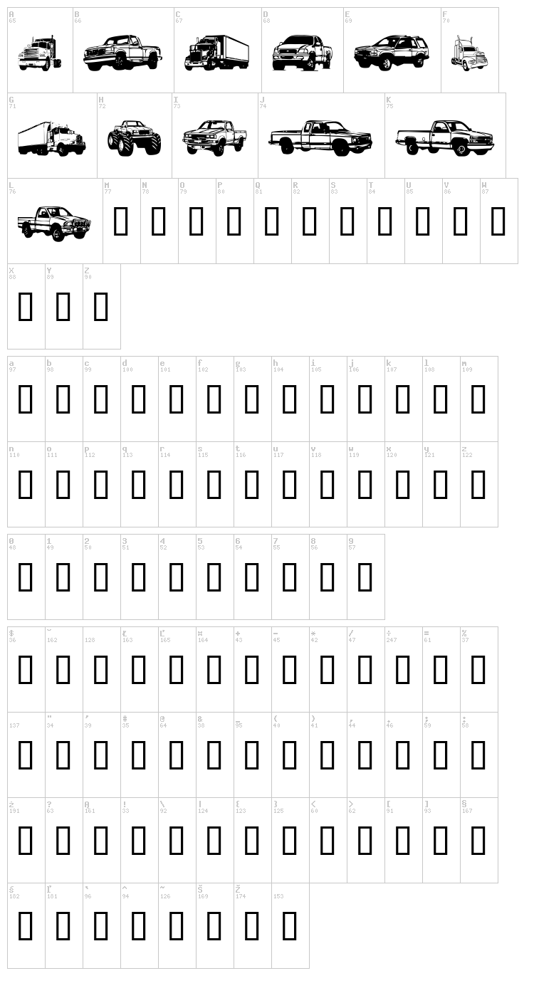 Trucks For Judy font map