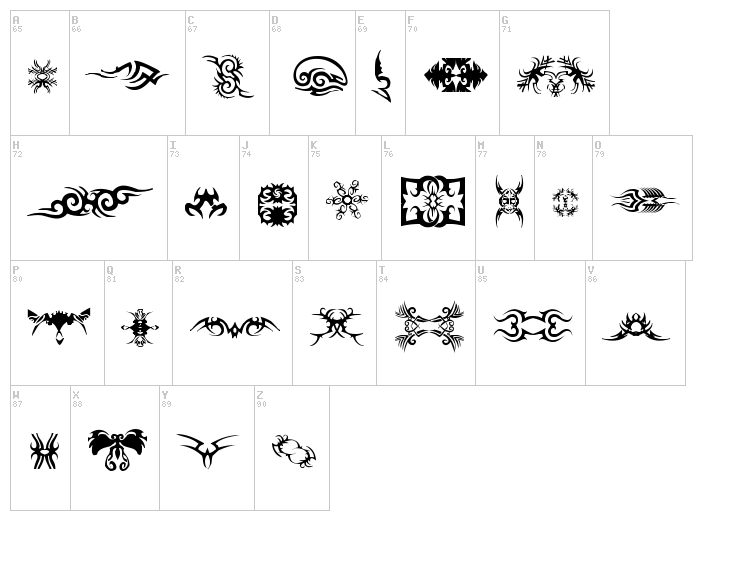 TTF Tattoef font map