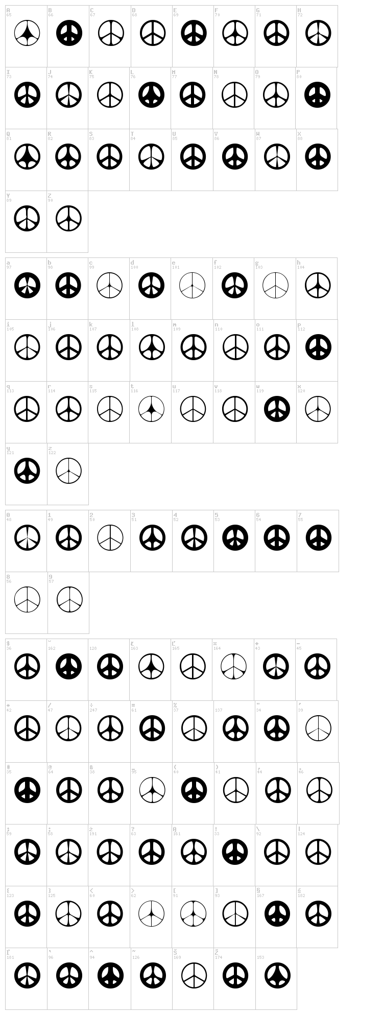 Wahei font map