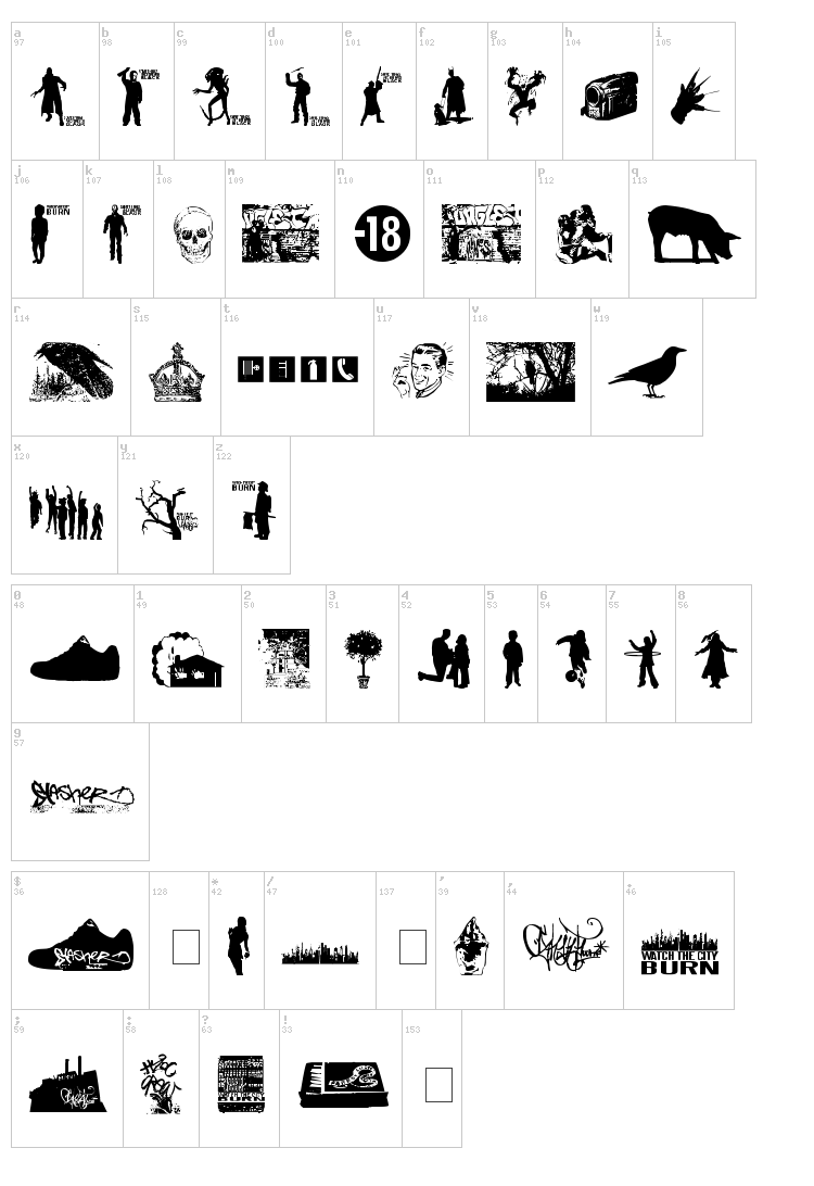 Watch The City Burn font map