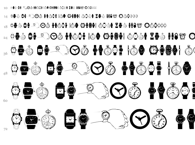 Watches font waterfall