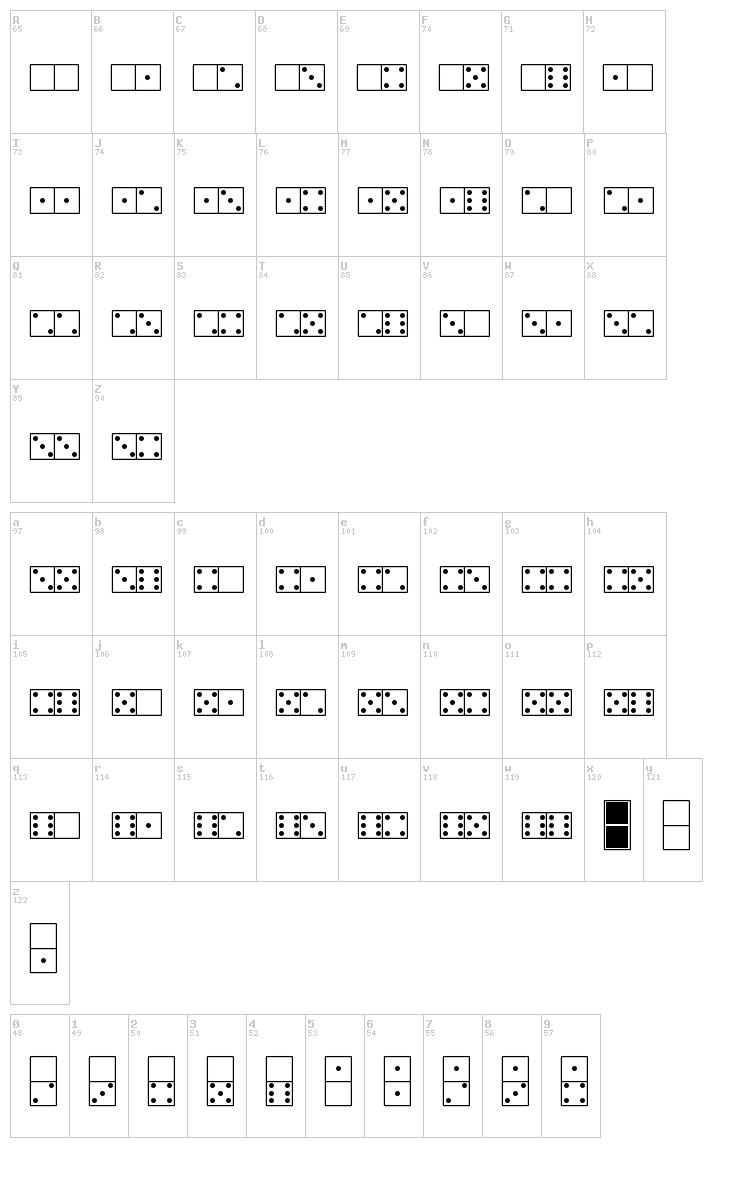 White Dominoes font map