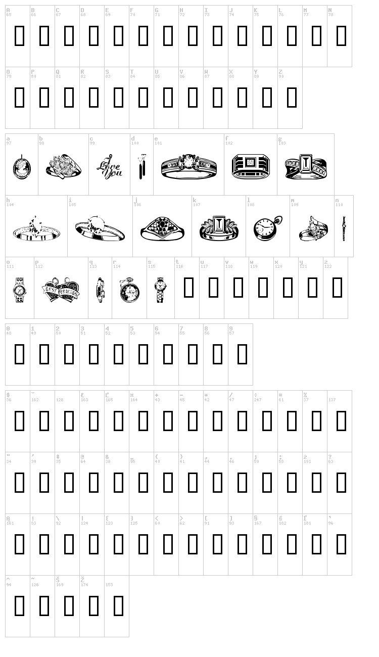 WM Jewelry font map