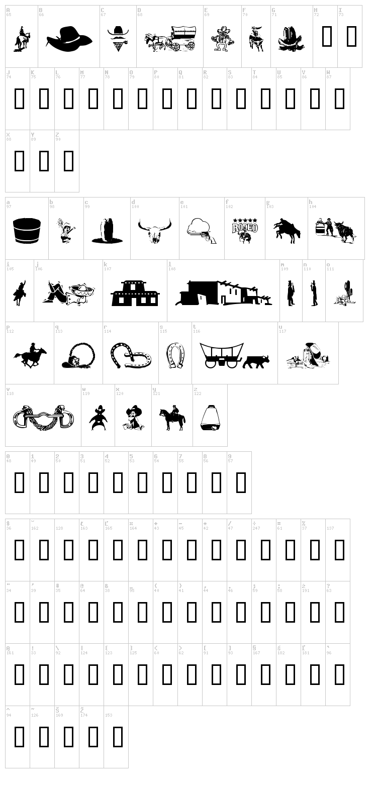 WM Western 1 font map