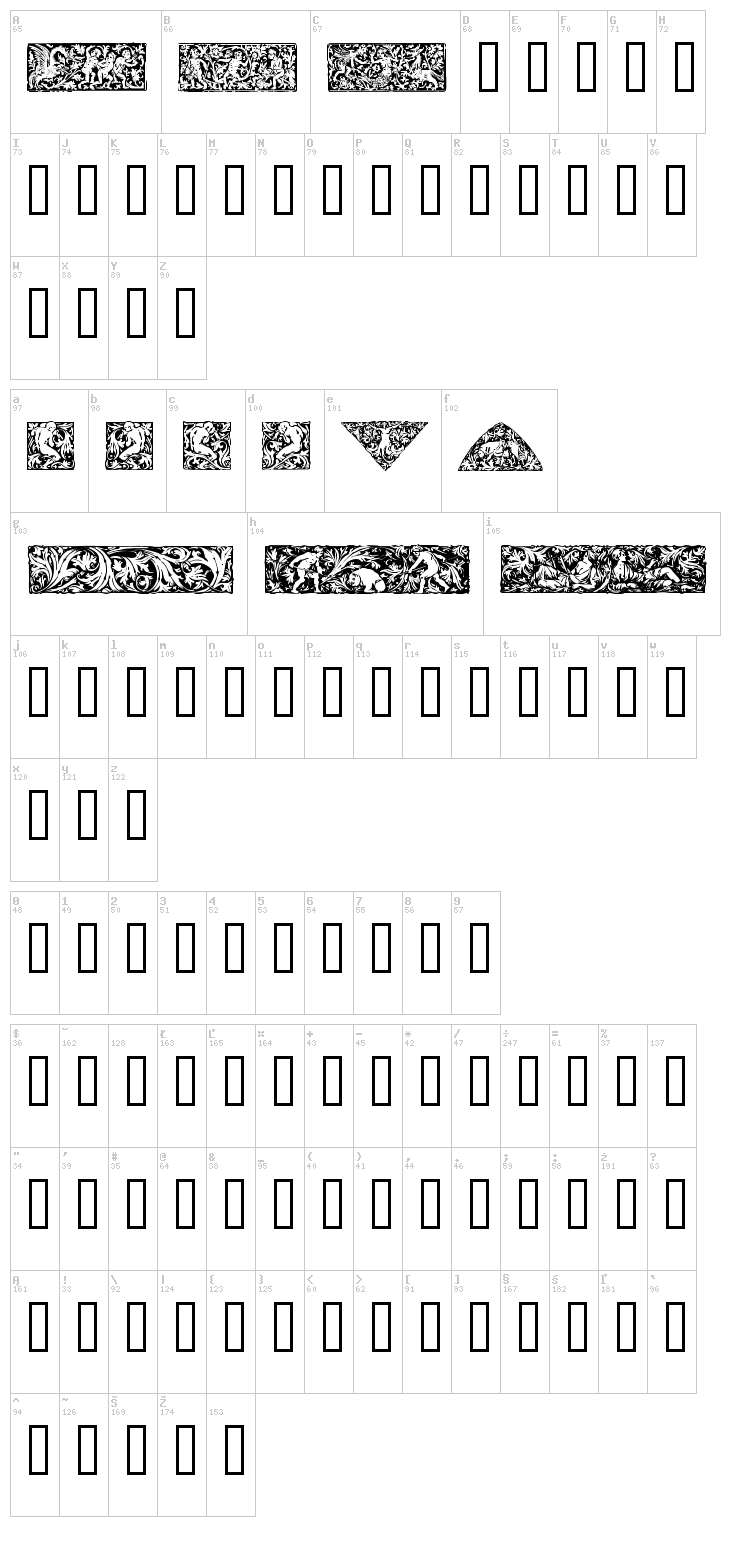 Woodcut 1 font map