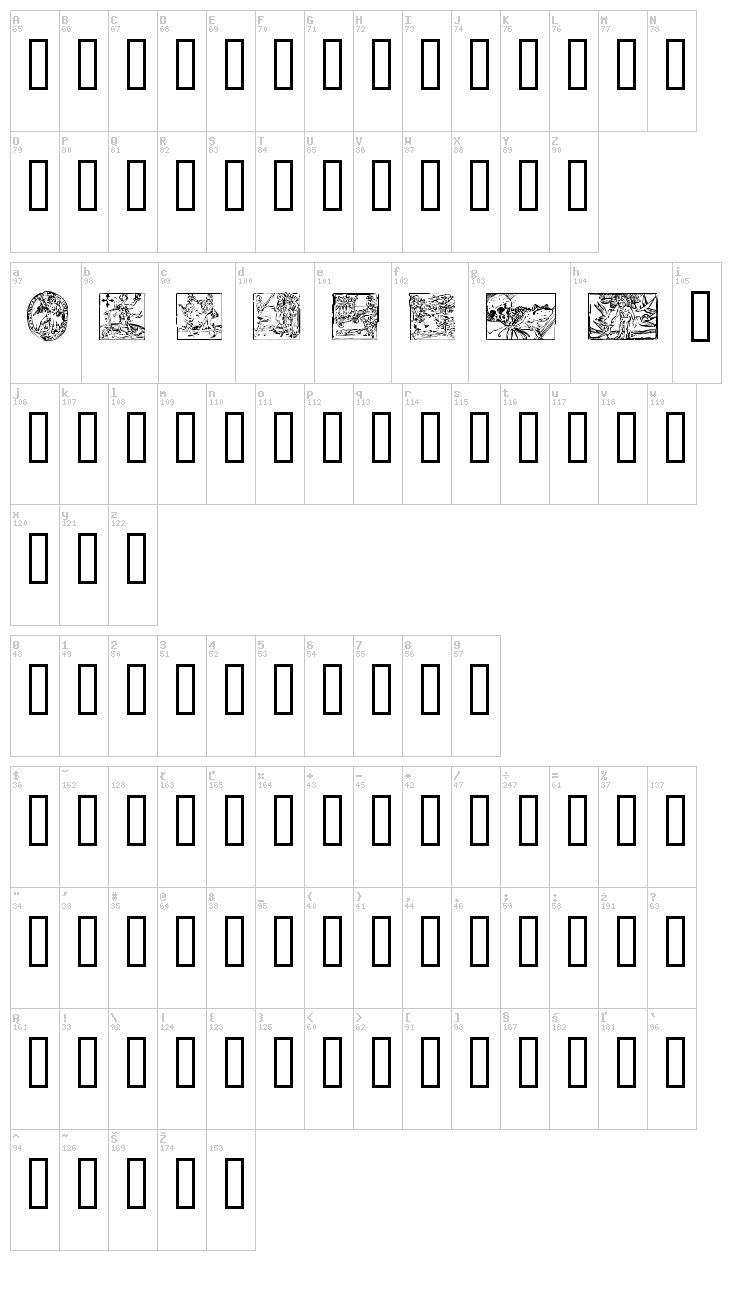 Woodcut 2 font map