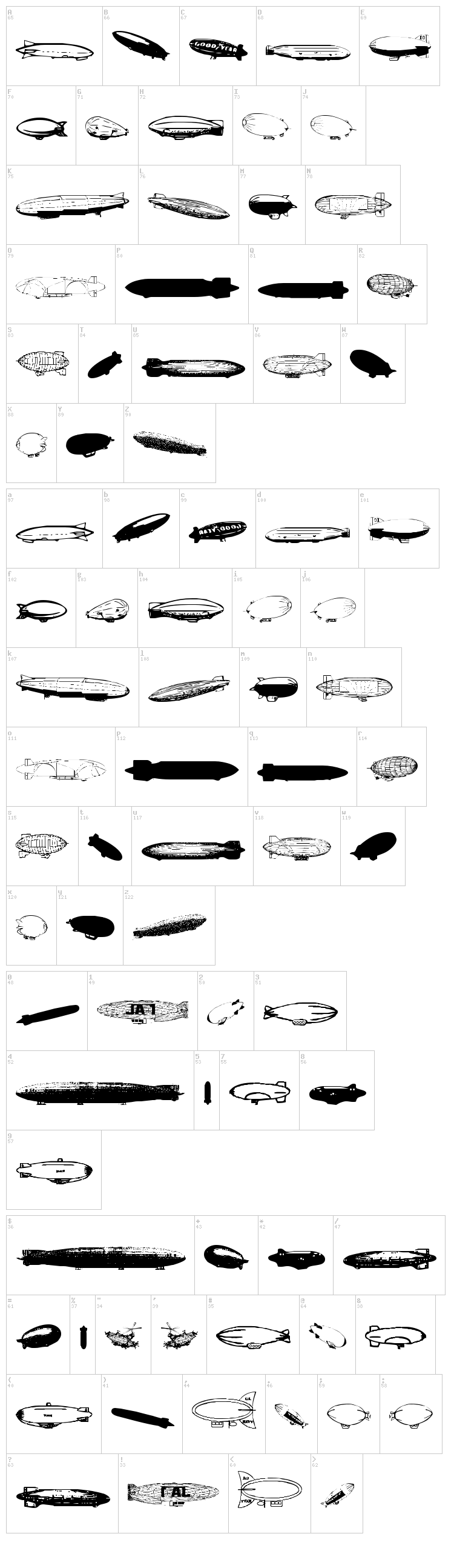 Xeppelin font map