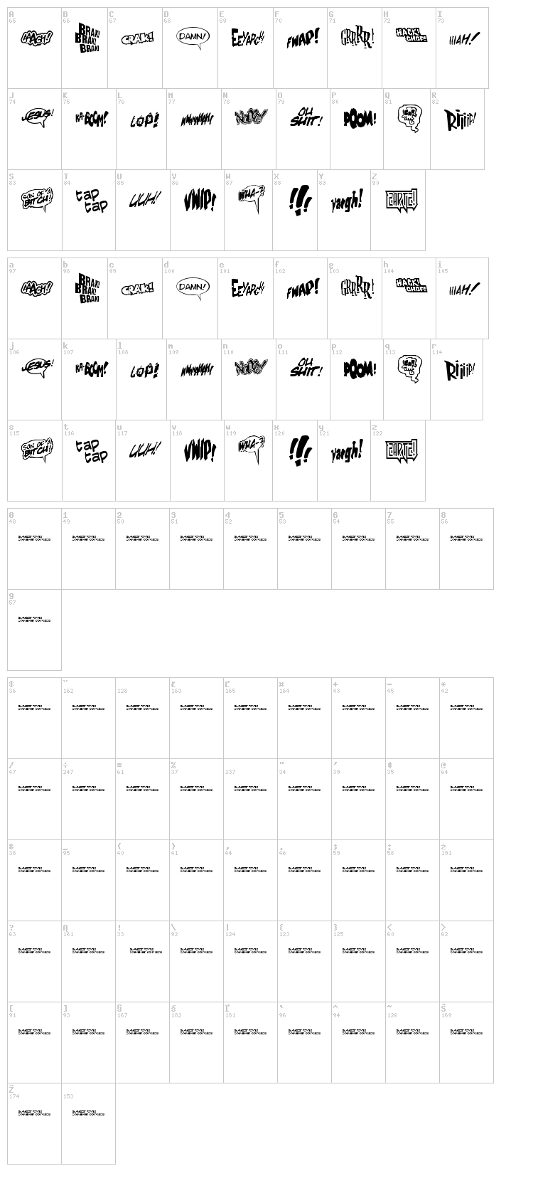 Zartz font map