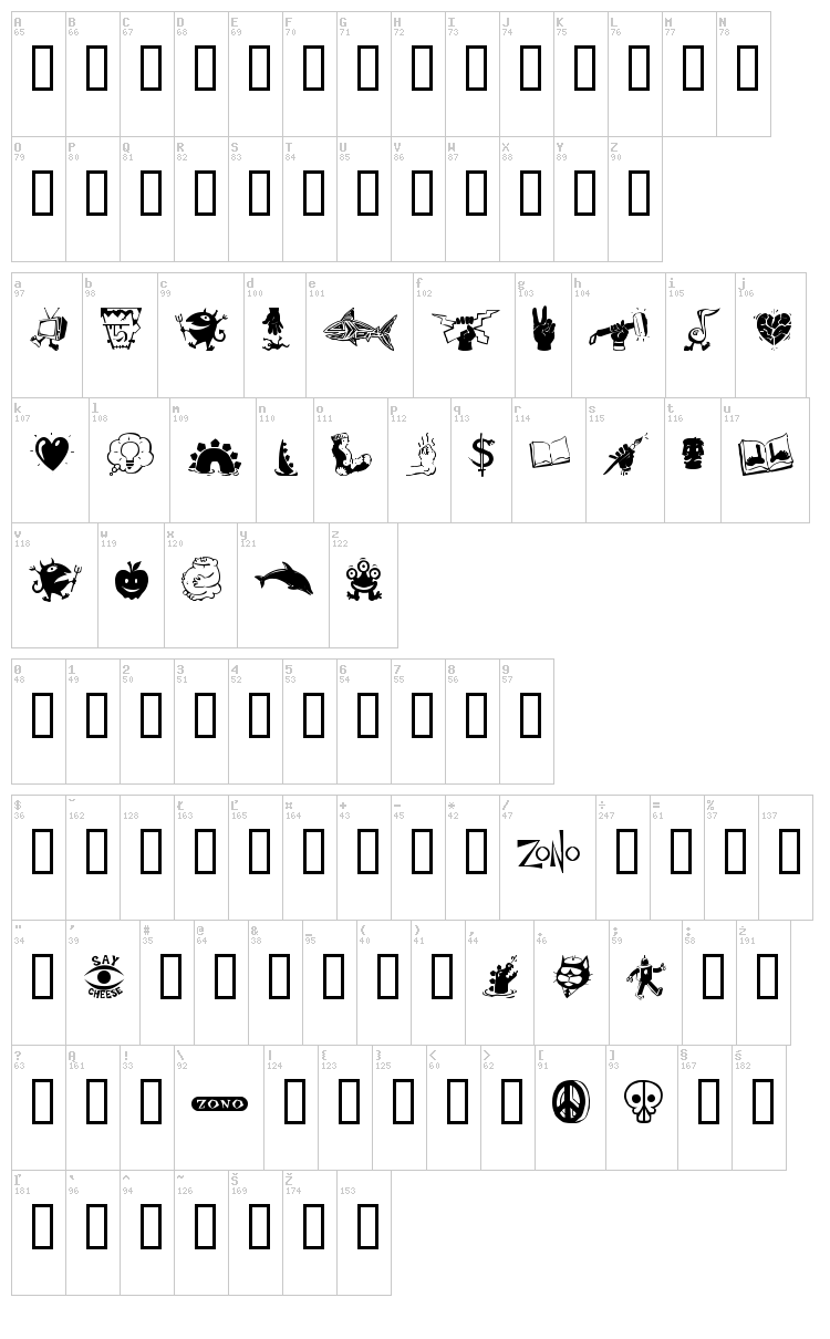 Zono Dingbats font map