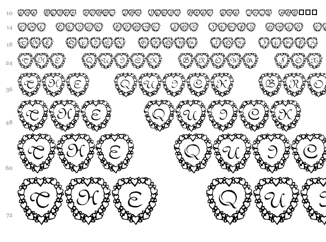101! Heart Framed font waterfall