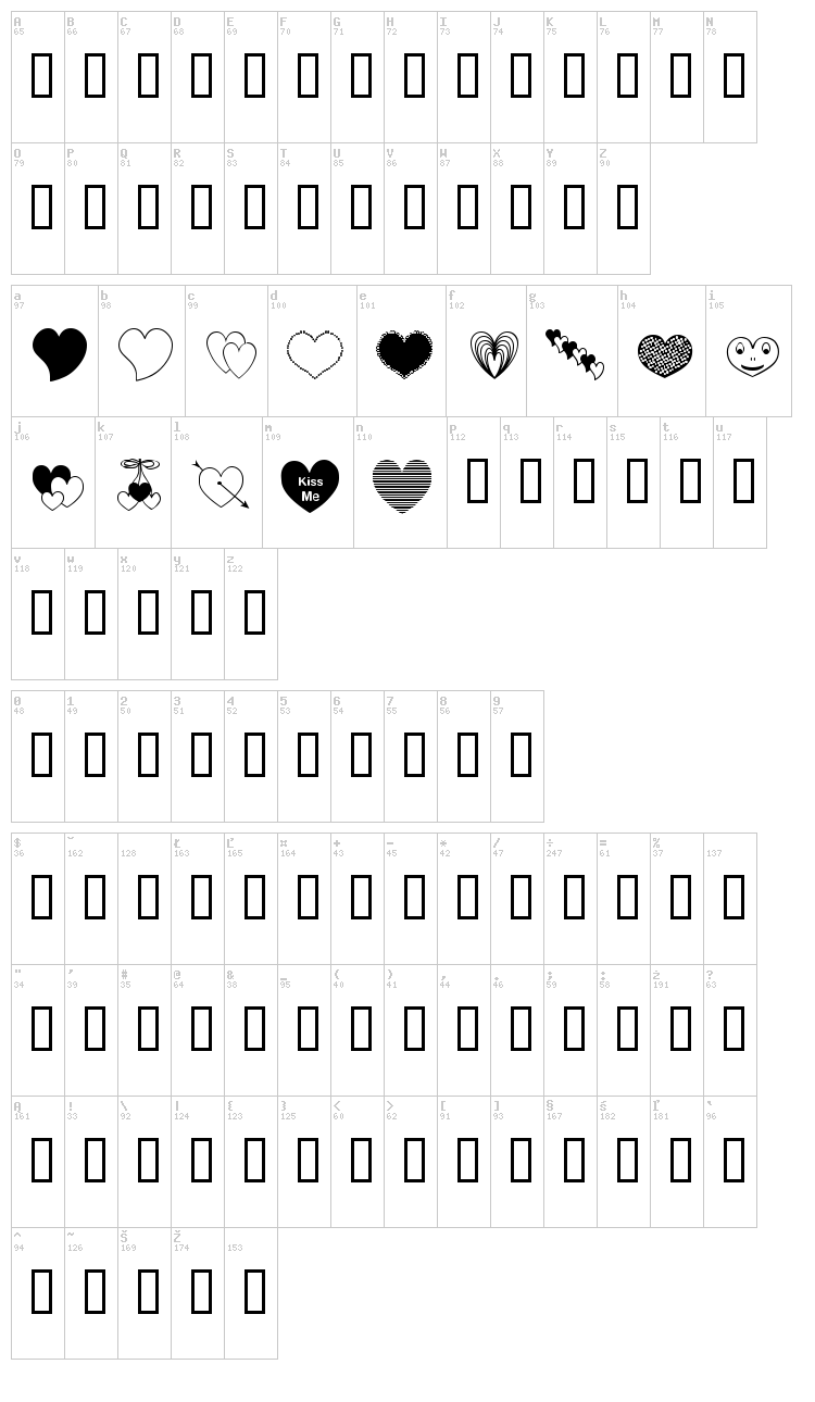 AP Justhearts font map