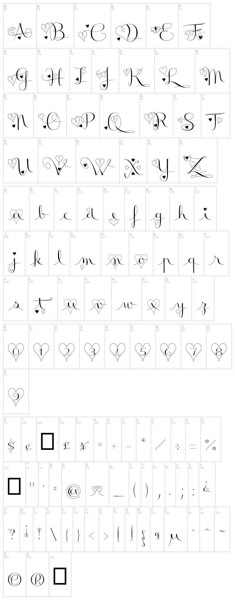 Badinerie Love font map