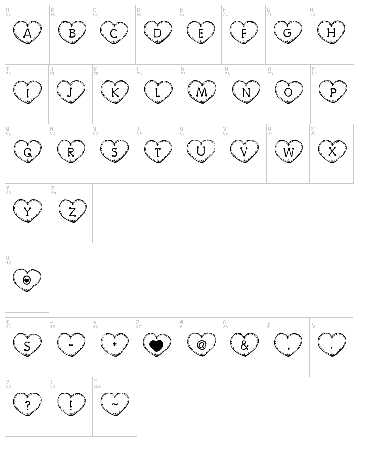 Country Hearts font map