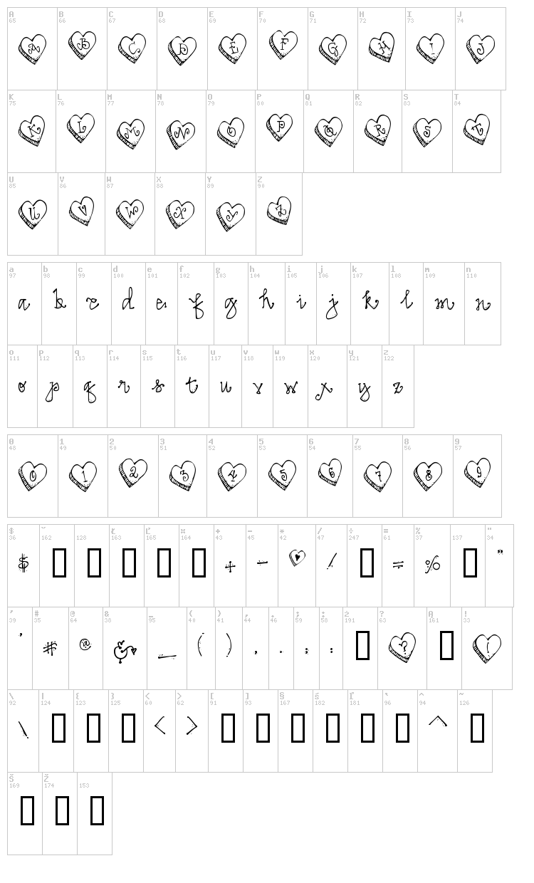 DJ Candy Heart font map