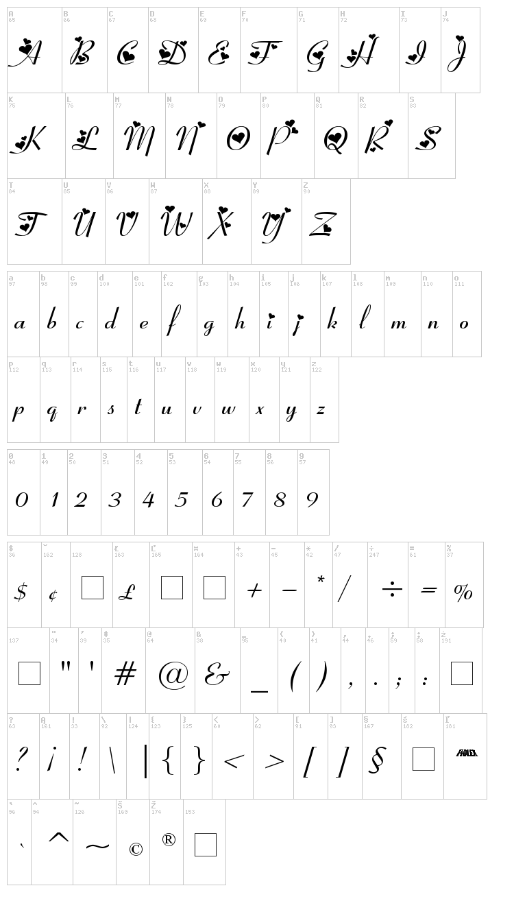 Fiolex Girls font map