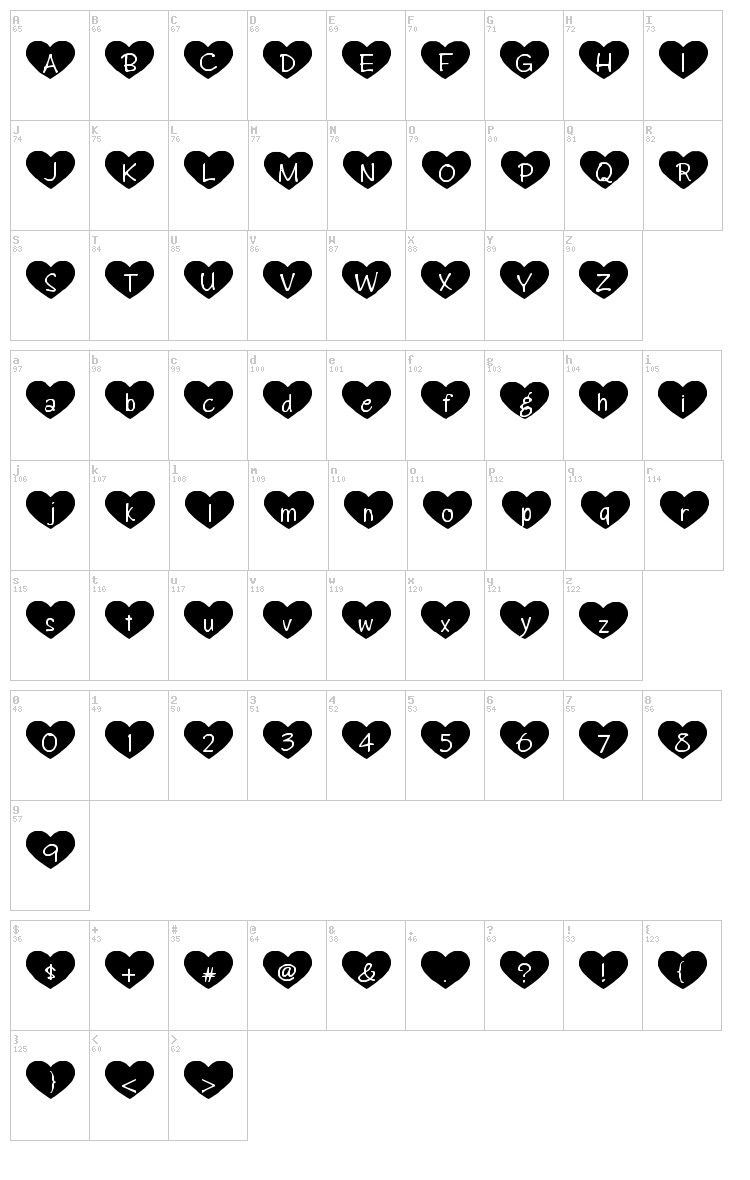 Heart Attack font map